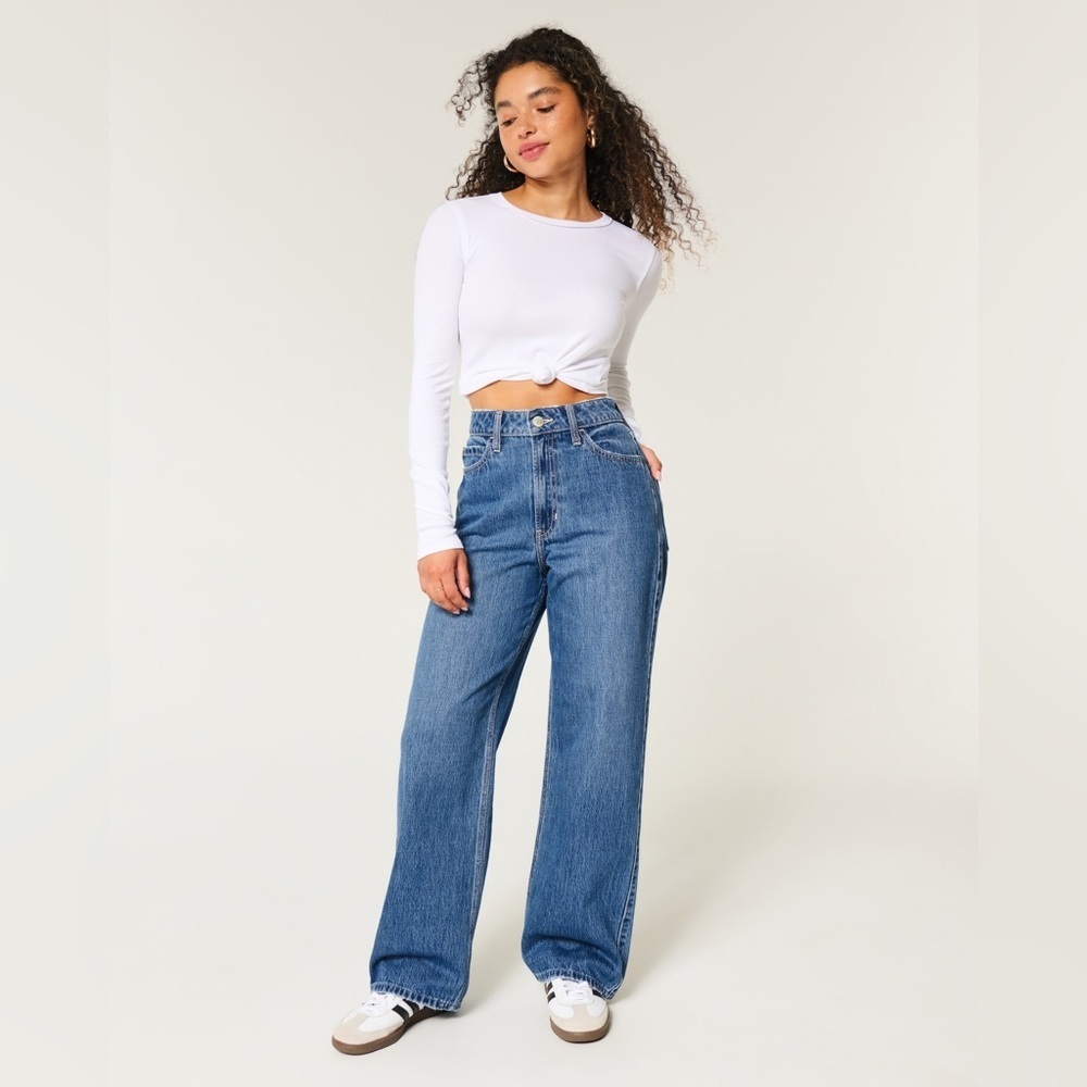 Wide Leg Jeans Hollister High Rise Baggy Denim Streetstyle Pants 7R/ 28